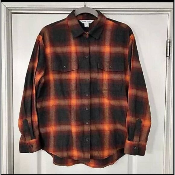 Old Navy Evermore Flannel Shirt women's Medium orange plaid Swiftie Eras tour - Picture 1 of 13